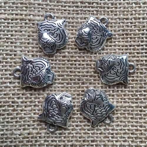 24 Pcs/lot 22x17mm Small Tiger Charms for Jewelry Making Antique Silver Plated Pendant for DIY Necklaces Bracelets Earrings A079