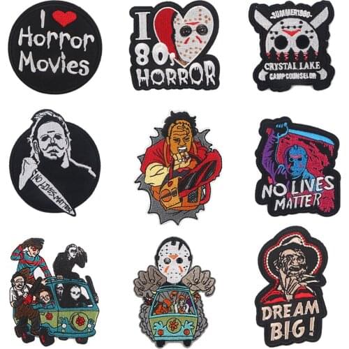 R1039 1pcs Horror Movie Theme Halloween Killers Stickers Iron On Patches For Backpack Handbag Jacket Backpack Diy Patch