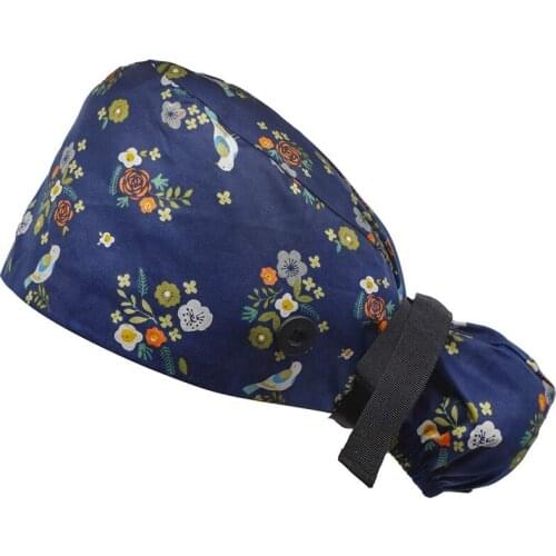 Unisex Adjustable Working Scrub Cap Fashion Breathable Scrub Cap Printed Button Work Hat Outdoors Nurse Work Hat