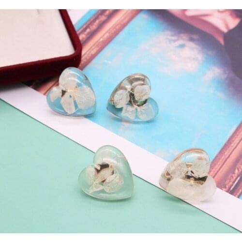 Sweet Heart Dried Flowers Inside Earrings Resin Wedding Valentines Gift Jewelry