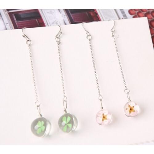 New Fashion Lady Elegant Glass Ball Flower Stud Earrings For Women Jewelry Four clover/Peach blossom Tassel Long Earring