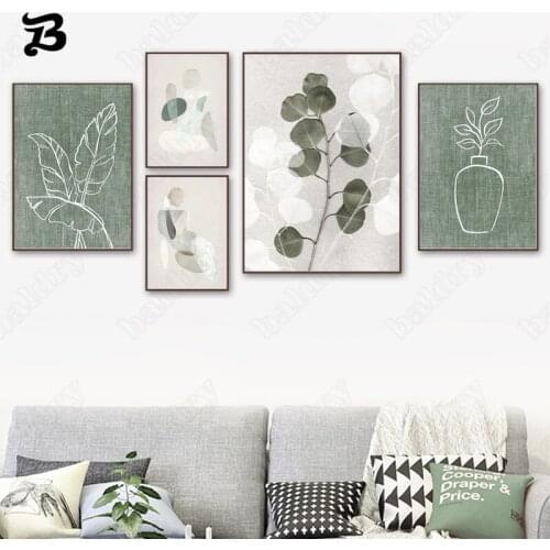 Nordic Modern Abstract Figures and Natural Green Plants and Cauliflower Posters and Prints Wall Pictures for Living Room Decor