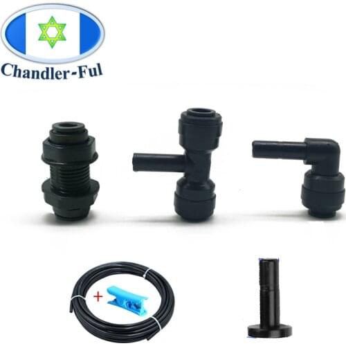 1/4" Bulkhead Union Connector Tee Elbow Quick Connector Water Hose Flexible PE Tube for RO Water System Aquarium 6.35mm Fittings