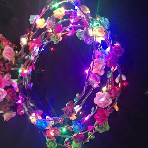 1PC Glowing colorful garland LED light source Fake flower design Handmade Sweet style Princess fashion jewelry Take a photo Prop