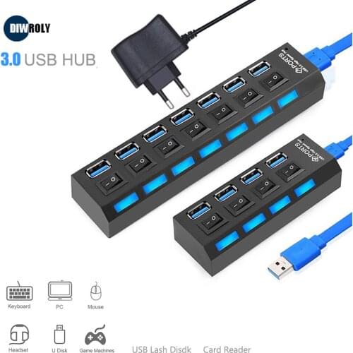 USB Hub 3.0 Hub USB 3 USB 2.0 Multi USB Splitter Power Adapter 4/7 Port Multiple Expander 2.0 with Switch for PC Accessories