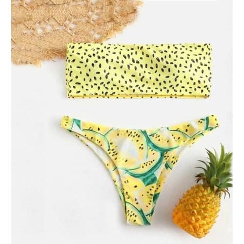 Women Print Tube up Two Pieces Bikini Push-Up Swimsuit Swimwear Beachwear Swimwear Women Bikini Set 2020 Sexy Swimsuit Mujer