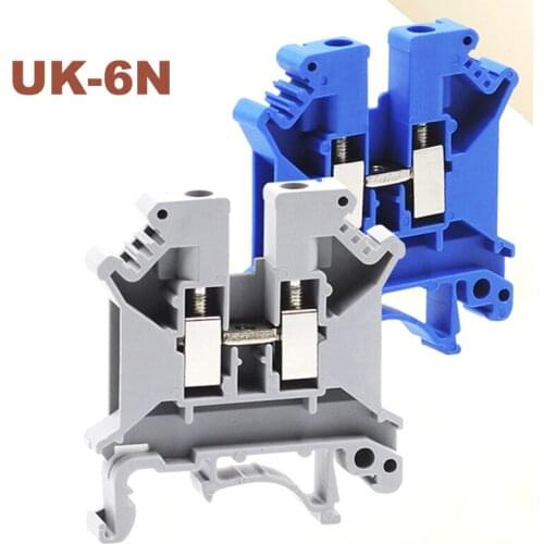 10/15/50pcs Din rail mount screw terminal blocks Bornier UK-6N electric wire cable terminals block copper morsettiera connectors