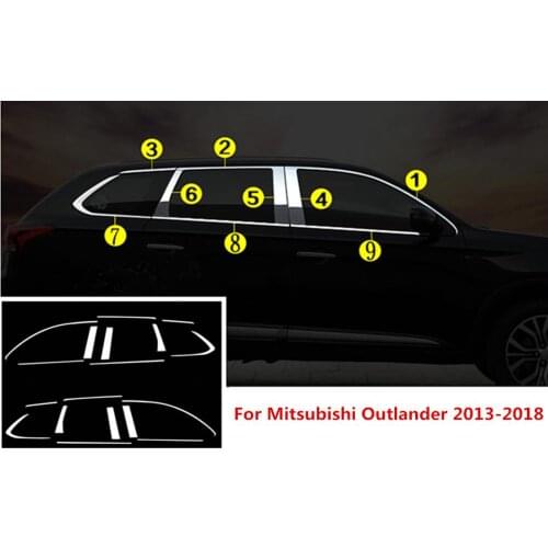 18PCS For Mitsubishi Outlander 2013-2018 Windows Strip Cover Pillar Posts trim