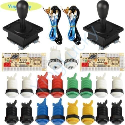 2 Players Arcade DIY Kit Zero Delay USB Encoder American Style Joystick 28mm Push Button PC Mame Raspberry pi 1 2 3
