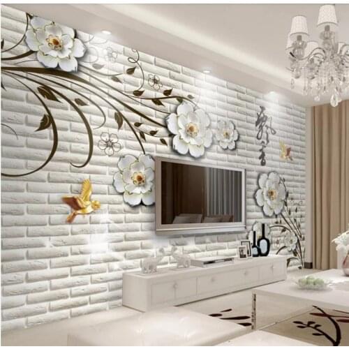 Home Decor Living Room Wall Covering Modern minimalist three-dimensional flowers brick wall Mural For Living Room TV backdrop