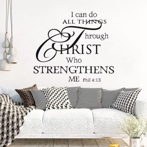 Home Decor DIY I Can Do All Things Through Christ Bible Quote Removable PVC God Wall Stickers Home Decor Art Wall Decals 45x39CM