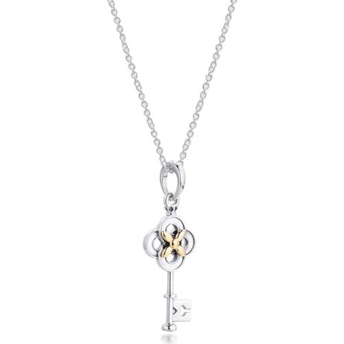 Two Tone Key and Flower Necklace 14K Real Gold 925 Sterling Silver Jewelry Collier Necklaces for Women Gift 2021 Spring New N140
