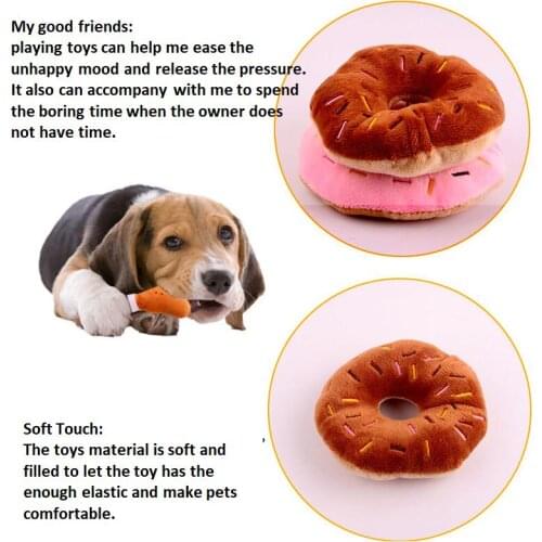 Pet Toys Donuts Shape Plush Toys For Dogs Chew Toy Cute Puppy Squeaker Sound Toys Funny Puppy Small Medium Dog Interactive Toy