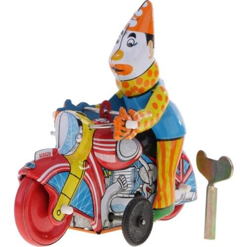 Clown On Motorcycle Tin Toy Collectible Clockwork Wind Up Toys for Kids Gift
