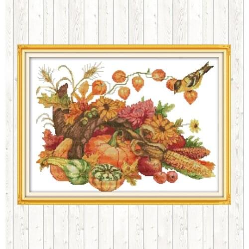 The Harvest of Autumn Wall Home Decor Patterns Cotton Thread Embroidery Needlework Sets Cross Stitch Kits DIY Needlework Crafts