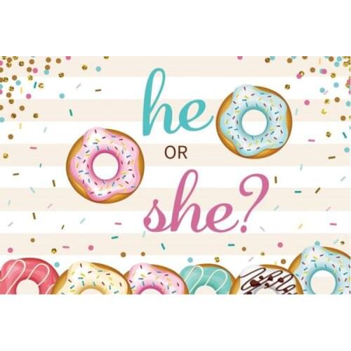 Colorful Donuts He or She Backdrop Photography Background Baby Shower Celebration Photo Booth Studio Decor