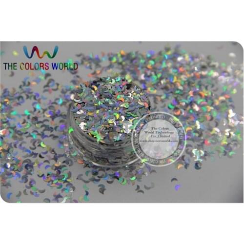 LM-0 Size 3 mm laser holographic silver color Glitter paillette Moon shape spangles for Nail Art and DIY supplies1pack=50g
