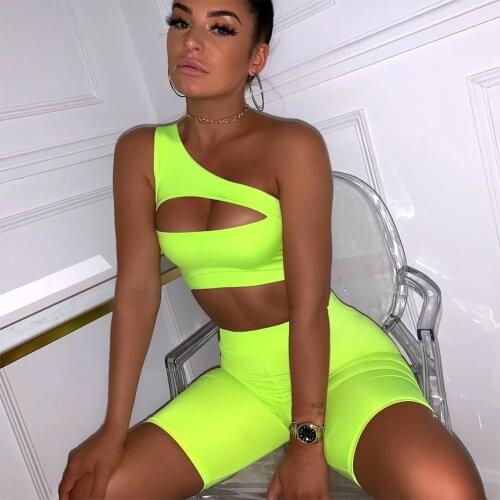 High Waist Running Leggings Sports Set 2021 Sexy Women Yoga Set Single Shoulder Strap Sport Bra New Gym Clothing Short Crop Top