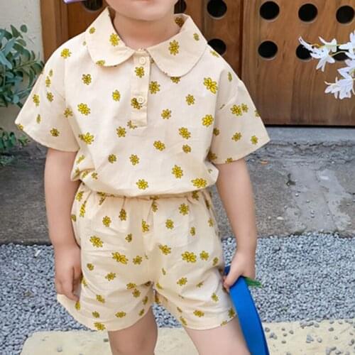 Sodawn Summer Flower Pattern Boy Set Shirt+Shorts 2Pcs Clothing Sets Childrens Clothing Kids Clothes Girls