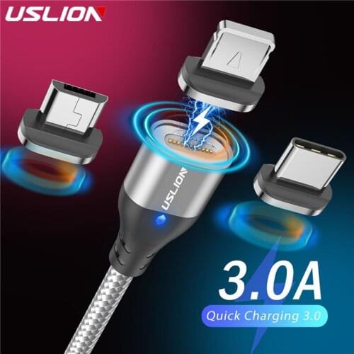 USLION 3A Magnetic Data Cable Type C USB Micro Fast Charging For iPhone 11 12 Samsung Chargers Magnet Cable USB C Cord Adapter