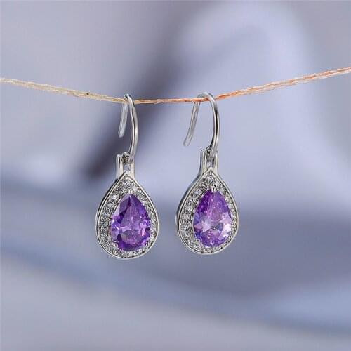 Cute Zircon Stone Drop Earrings Charm Female Rainbow Geometry Dangle Earrings Boho Gold Silver Color Wedding Earrings For Women