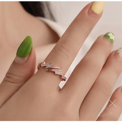 Miuoxion Bohemian Creative Irregular Geometric Jewelry Inlaid Zircon Lightning Open Ring For Women Feature Namour Charm Gift