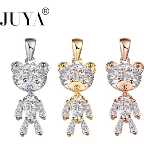 Fashion Zircon Bear Pendant For Woman Necklace Accessories Crystal Gold Color Animal Charms Statement Jewelry Charmes