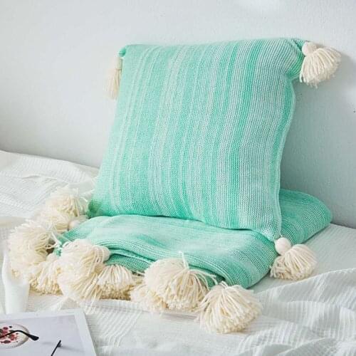 Fashion knitted tassel cushion cover/Decorative knitting throw pillow cover/ Orange blue grey cushion cover