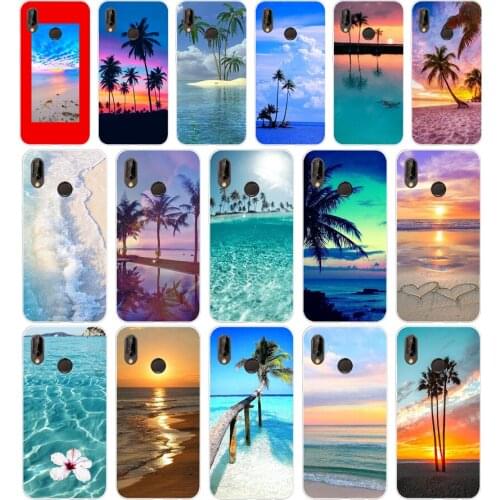 283H summer Beach Scene at Sunset on sea Palm Tree Soft Silicone Tpu Cover Case for huawei p 20 lite pro y6 2017 mate 10 lite