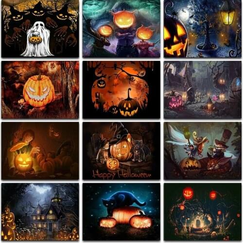 Diy Diamond Painting Halloween Mosaic Pumpkin Diamond Embroidery Halloween Scenery Home Decor Full Square Drill Cross-stitch Kit