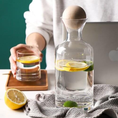 Cold Water Kettle Cups Set Glass Water Jug Household Large Capacity Water Lemon Tea Pot Bottle Fruit Juice Jug Wooden Ball Cover