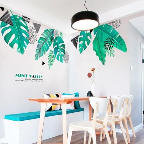 Nordic Green Leaves Wall Stickers Art Self-adhesive Home Office Decor Living Room Sofa Background Wall Decals Bedroom Decor