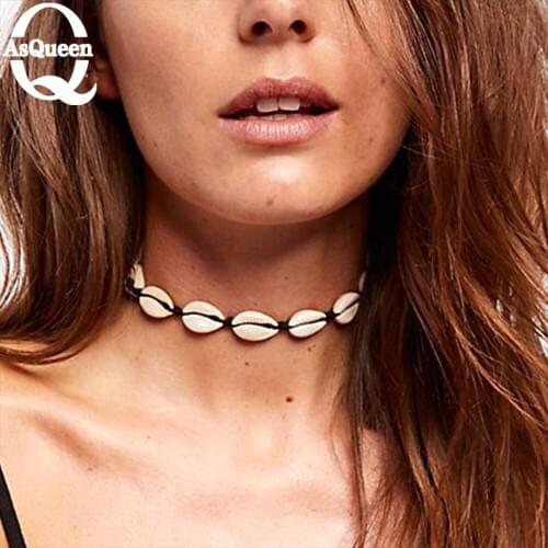 New Fashion Black Rope Chain Natural Seashell Choker Necklace Collar Necklace Shell Choker Necklace for Summer Beach Gift