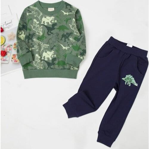 Boys Clothes Childrens Clothing Set 2021 Autumn Long Sleeve Top + Pants 2Pcs Cartoon Print Dinosaur Baby Clothes Boy Tracksuit