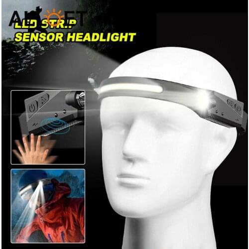 Portable COB Headlamp 3 Lighting Modes Motion Sensor USB Built-In Battery Flashlight Outdoor Cycling Fishing Working Night Light
