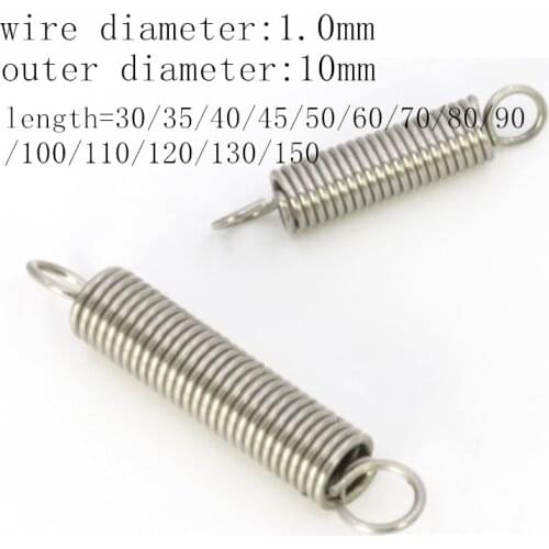 2pcs/lot wire 1*10*L extension spring 1x10x20/25/30/35/40/45/50/60 Stainless steel extension tension spring with hooks