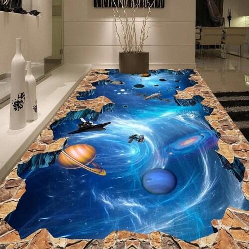 PVC Self-Adhesive Waterproof Floor Mural Wallpaper 3D Cosmic Starry Sky Floor Painting Vinyl Sticker Bathroom Living Room Murals