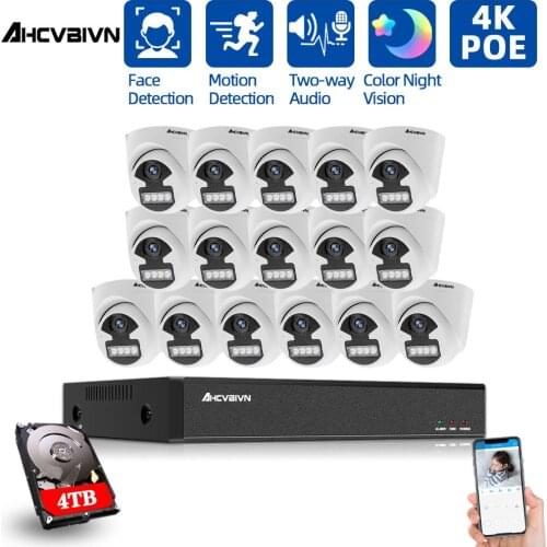 4K Audio POE CCTV Camera System 16CH NVR Kit Indoor Outdoor Face Detection Video Surveillance Camera Security System Set Onvif
