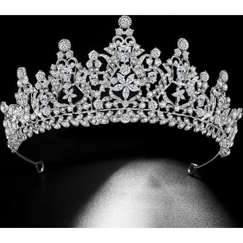 Floralbride Alloy Rhinestone Crystal Cubic Zirconia Flower Bridal Tiara Princess Crown Wedding Hair Accessories Women Jewelry