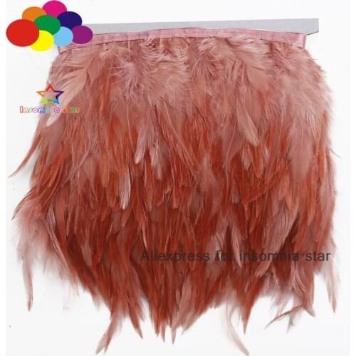 Top 1/10meter rust Cock Feathers 8-12cm wide Trim Cloth Sideband for Clothing Wedding trims DIY Scarf