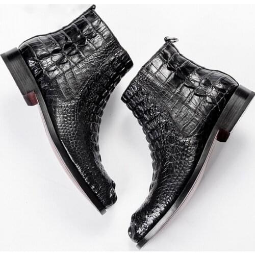 Genuine Crocodile Leather Shoes Men Luxury Business Zip Ankle Boots High Quality British Winter Flat Boots Office Chelsea