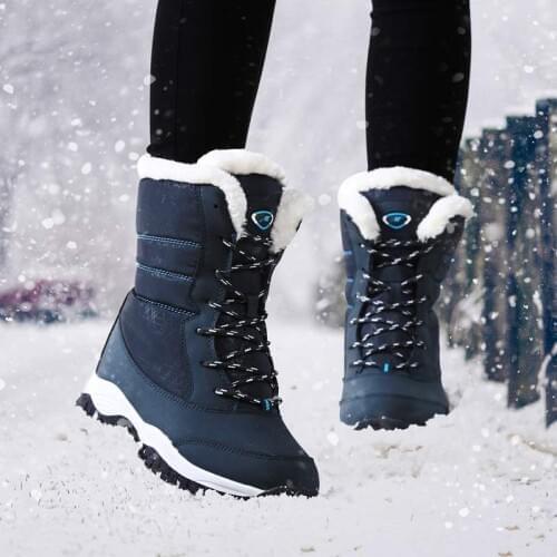 Waterproof plush winter boots women shoes platform winter shoes woman snow boots ladies shoes non-slip lace-up ankle women boots