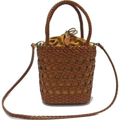 Womens bag new 2021 messenger shoulder bag Cowhide hollow woven bag summer bucket Casual Inner Fabric Shopping Bag