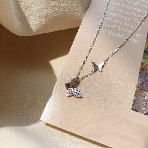 925 Sterling Silver Crystal Butterfly Charm Pendant Choker Necklace Wedding Statemen Jewelry For Women dz104