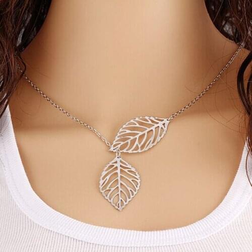 Brand Designer Vintage Double Leaf Charms Necklaces collier femme clavicle chain necklace women neck statement