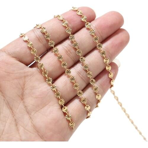 4MM width gold tone Stainless Steel round flower Decorative Chain for DIY jewelry crafts Necklace Making Link Chains Top Quality