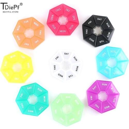 2PCS Pill Storage Box Plastic 7 Day Tablet Candy Box Portable Storage Tablet Holder Travel Organizer Pill Dispenser Container