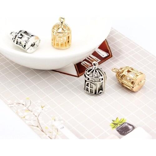 10pcs Bow Accessories Alloy Pearl Necklace Pendant Bird Cage Hollowed Out Retro Birdcage Diy Jewelry Accessories Hand Made