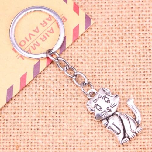 20pcs New Fashion Keychain 21*33 mm cat Pendants DIY Men Jewelry Car Key Chain Ring Holder Souvenir For Gift