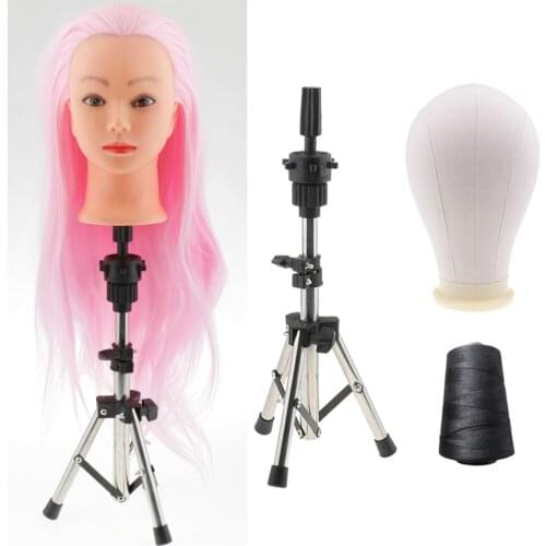 24 Inches Canvas Cork Mannequin Head Wig Hat Making Glasses Holder Display Model Pins w/ Tripod Stand & 200m Nylon Thread